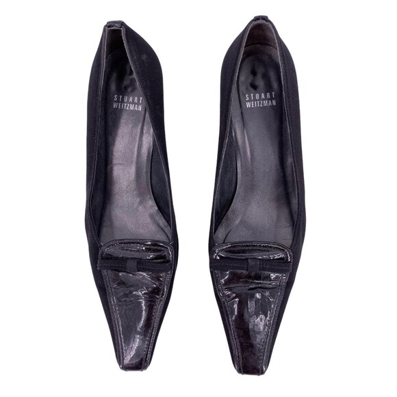 STUART WEITZMAN Black Patent Leather and Fabric Square Toe Pumps Size 8.5 Y2K - Picture 2 of 10